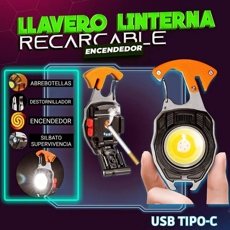 Llavero Multifuncional con Linterna LED Recargable
