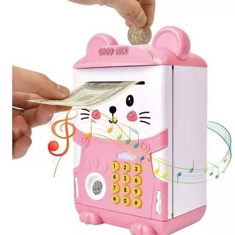 ALCANCIA DE GATITO ELECTRICA PARA NIÑOS CON CLAVE Y HUELLA